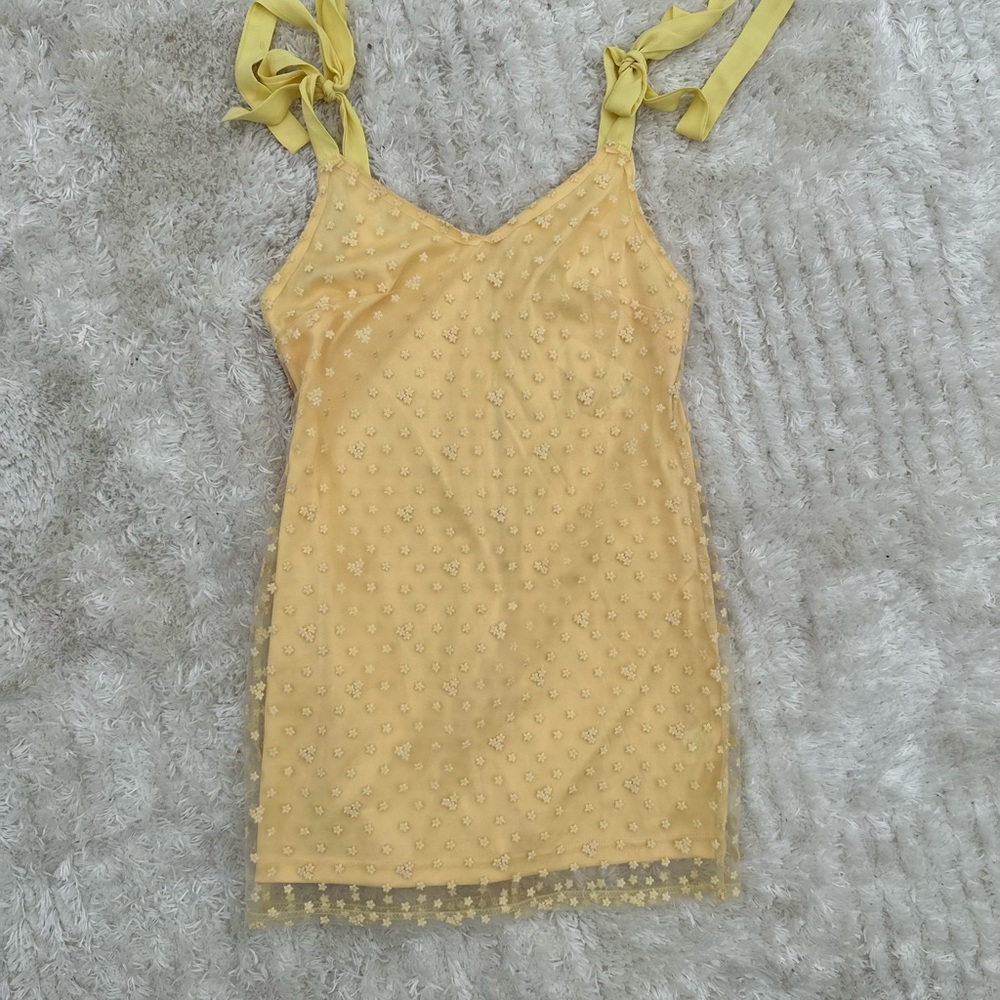 Yellow Sleeveless floral mini Dress with Bow Straps midi